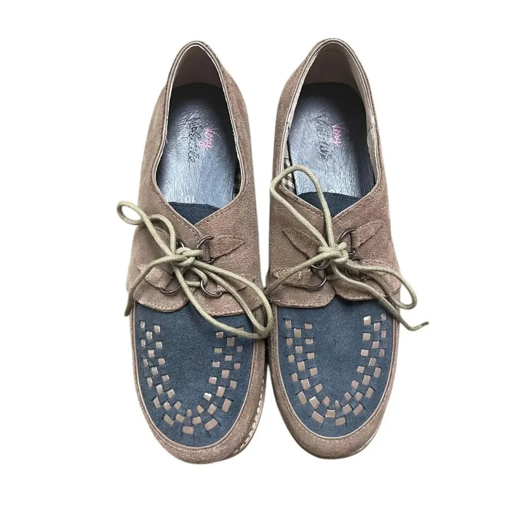Very Volatile Women's Platform Creeper-Style Loafers Brown & Blue Suede Sz 10